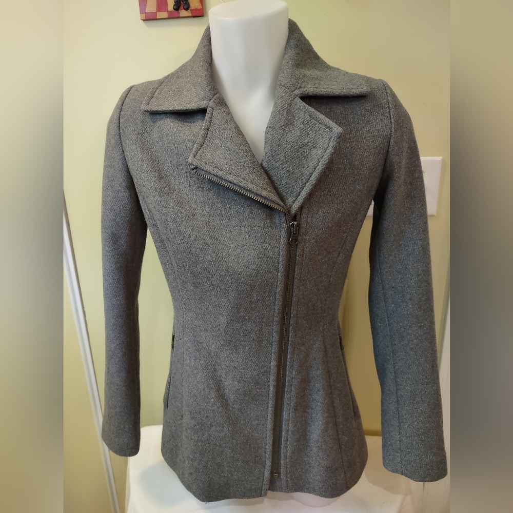 Kristen Blake, Wool blend, Gray, Size Small, Zip up, Pea Coat